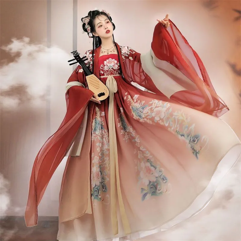 

Старинное платье Hanfu, Женская юбка чебула династии Тан, рубашка с большими рукавами, длинная юбка кези, Сказочная Женская юбка