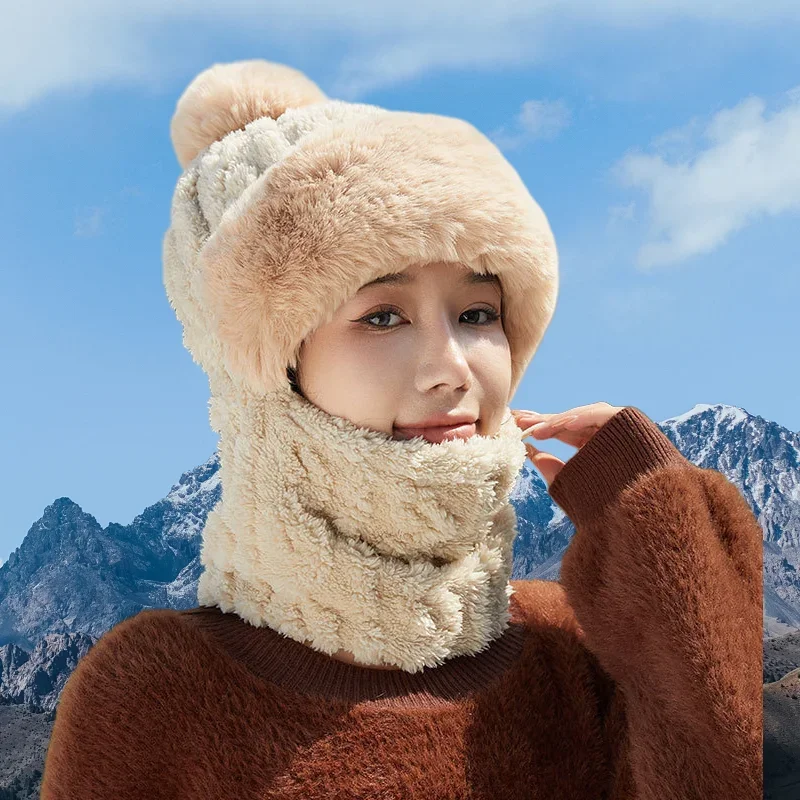 Hot Selling All-in-One Winter Warm Outdoor Hiking Plush Knitted Hat, Outdoor Cycling, Face, Neck Cover Warm Hat