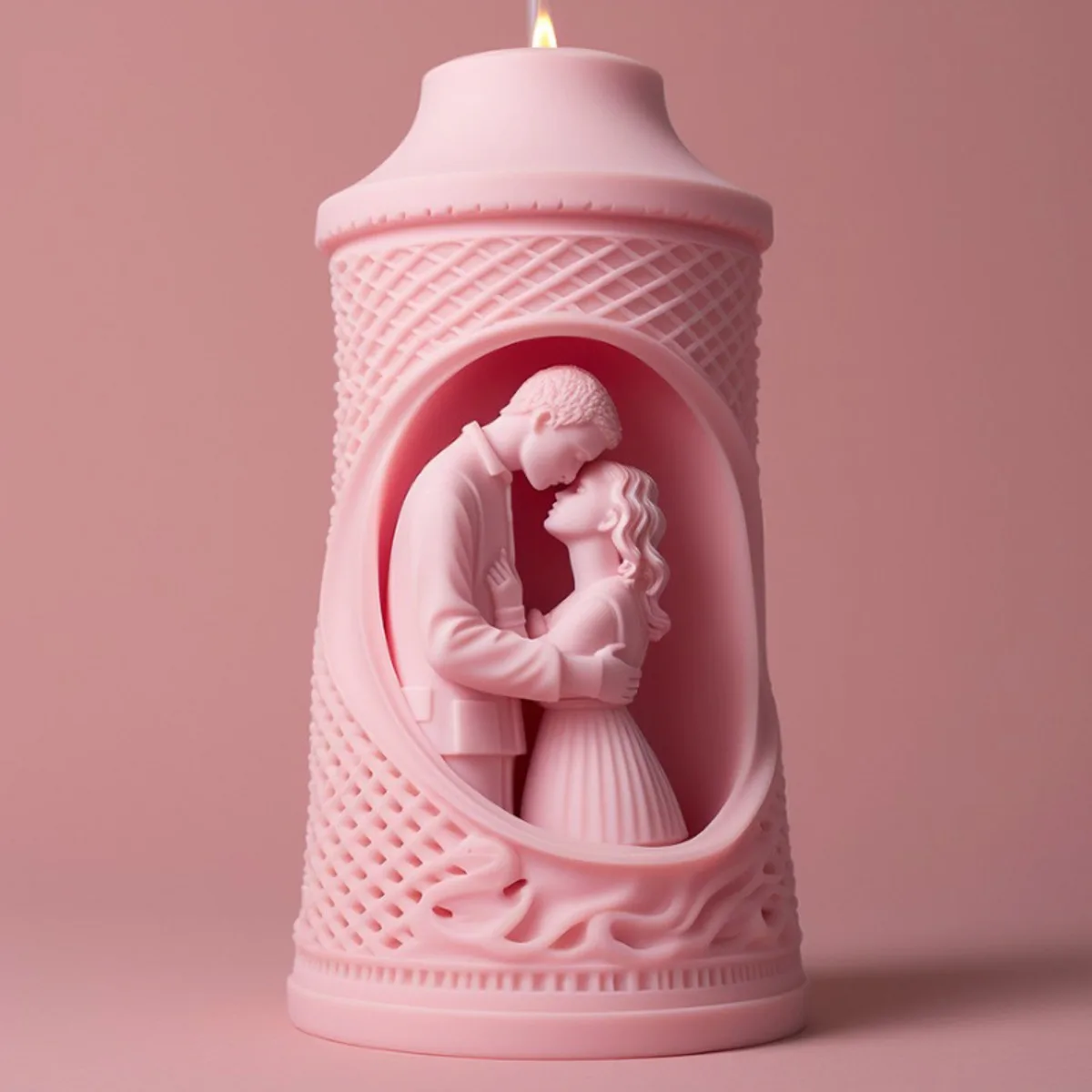 Romantic Human Couple Cylinder Silicone Candle Mold Lattice Relief Lover Soap Mould Wedding Decor Valentine's Day Chocolate Gift