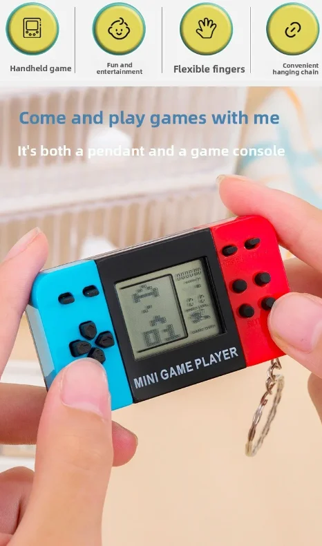 Handheld Electronic Game Console Handheld Toy Classic Nostalgic Tetris Game Keychain Small Pendant