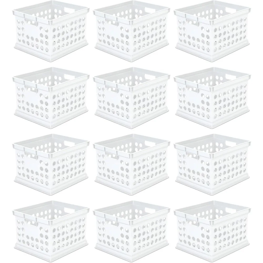 

Stackable Plastic Storage Crate Bin Organizer File Box with Handles for Home, Office, Dorm, Garage, or Utility Organization, Wh