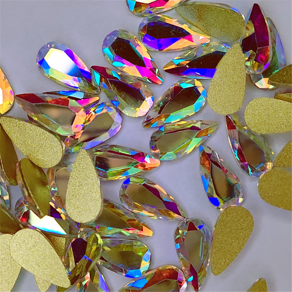 Top Quality Teardrop Shaped Rhinestone Diamond Flat Bottom Rhinestones Glitter Glass Nail Art Crystal 3D Nail Art Decoration