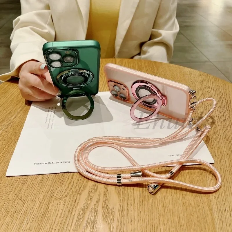 

Чехол со шнурком через плечо для Xiaomi Redmi Note 14 13 Pro Plus 15 13C 12C 14C A5 POCO X6 M6, магнитный чехол для беспроводной зарядки