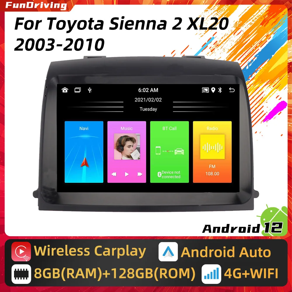 

2 Din Multimedia for Toyota Sienna 2 XL20 2003 - 2010 Android Car Radio Stereo Navigation GPS Head Unit Carplay Auto Autoradio