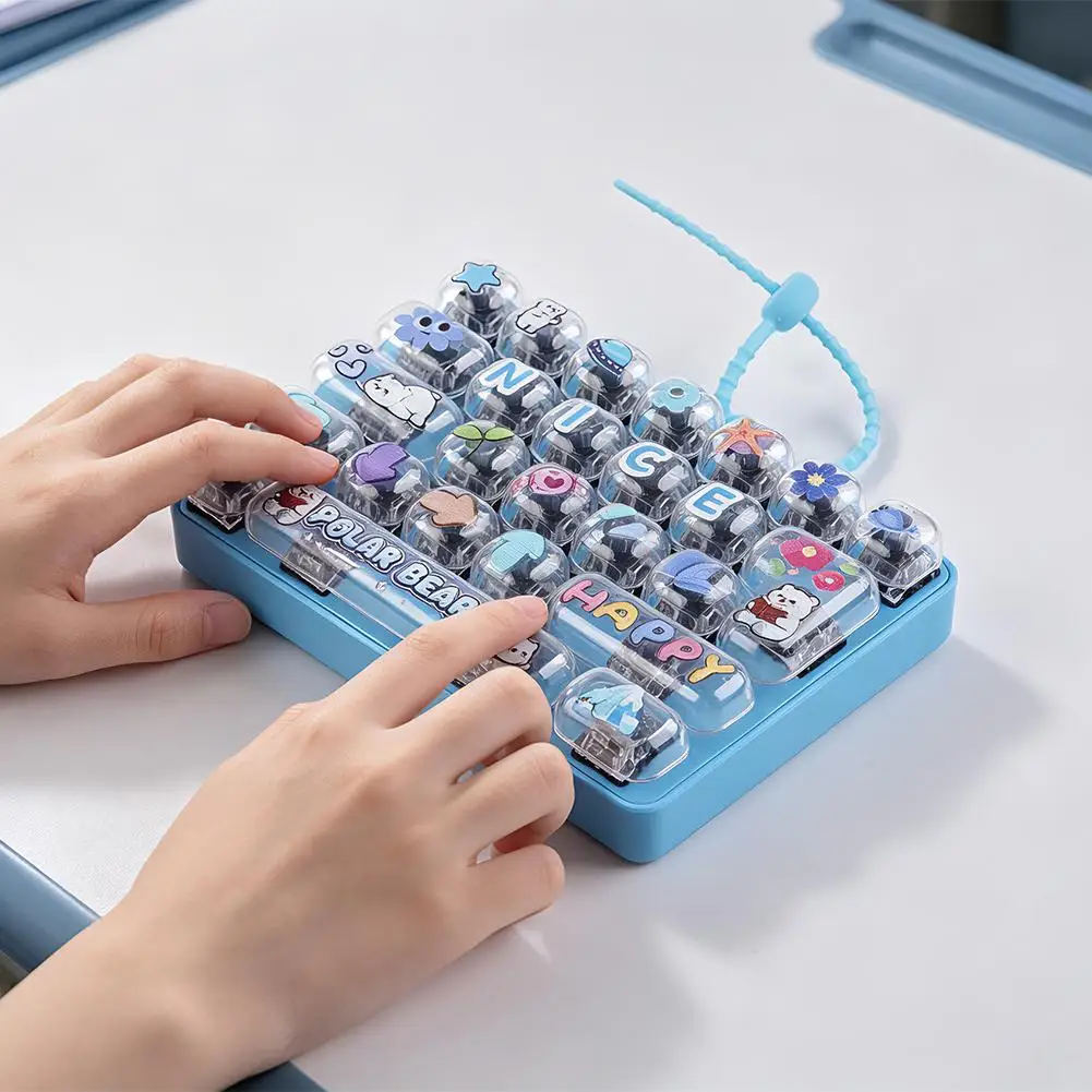 26 Keys Mechanical Fidget Keyboard Toy Portable Backpack Hanging Pendant Cute Animal Design For Kids Students Office Workers