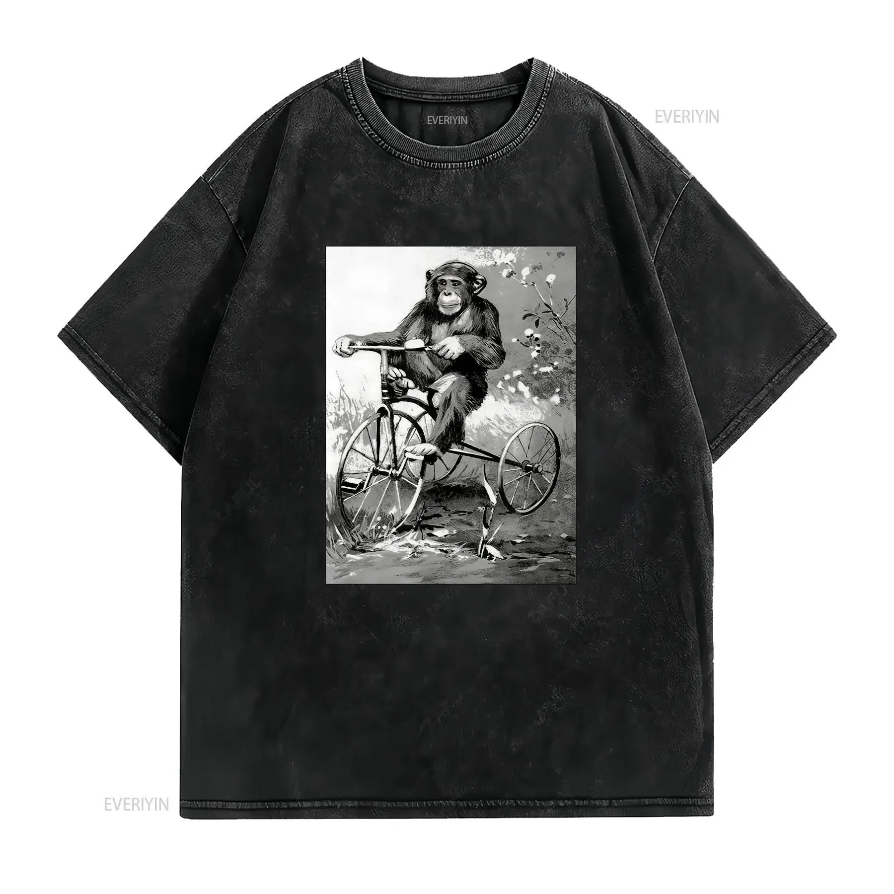Monkey Riding Tricycle T Shirt Vintage Funny  vintage Washed Soft streetwear Breathable homme Unisex Stylish Casual Versatile