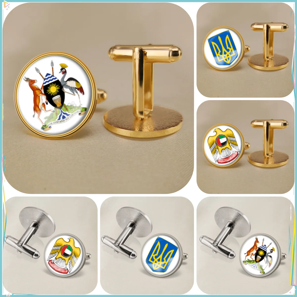 Uganda Ukraine United Arab Emirates National Emblem Flag Cufflinks