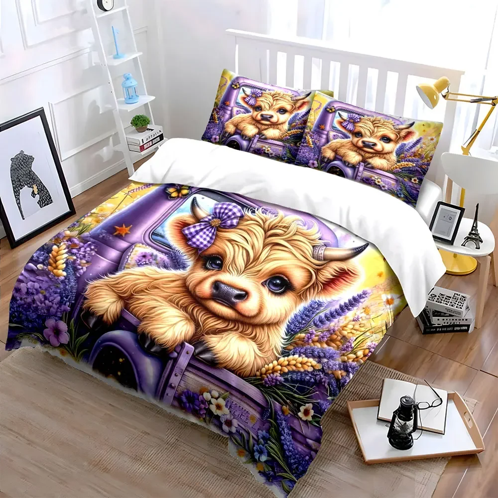 Purple Farm Animal Trio Decor Soft Comfortable Duvet Cover Bedding Set Included 1*Duvet Cover & 2*Pillowcases, gift
