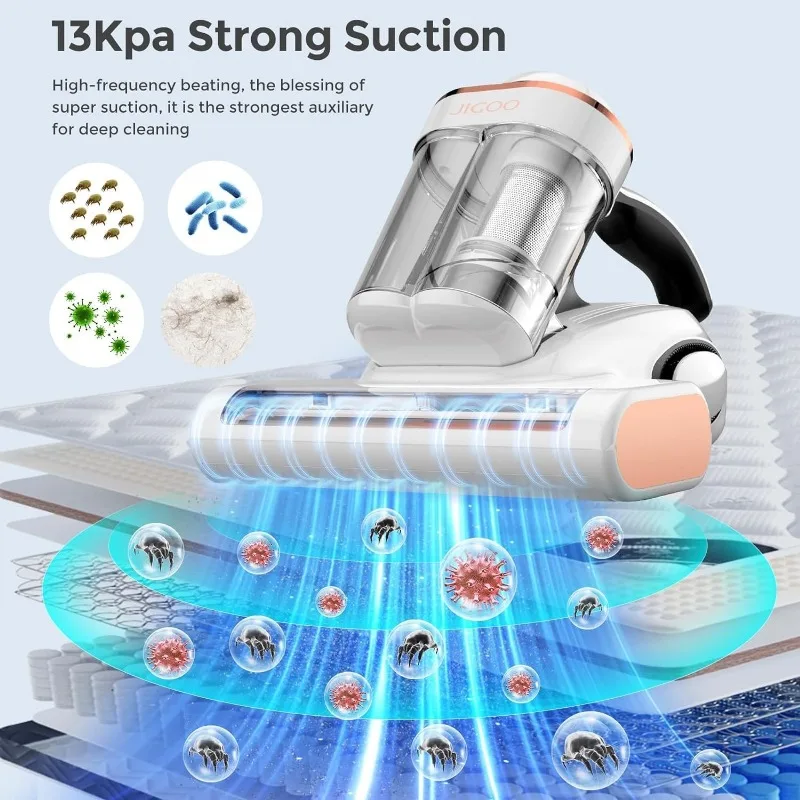 Matratzen-Staubsauger mit Staubsensor, Anti-Lallergen-Bett-Staubsauger mit UV-, Ultraschall- und hoher Erwärmung, 13 kPa Saugkraft