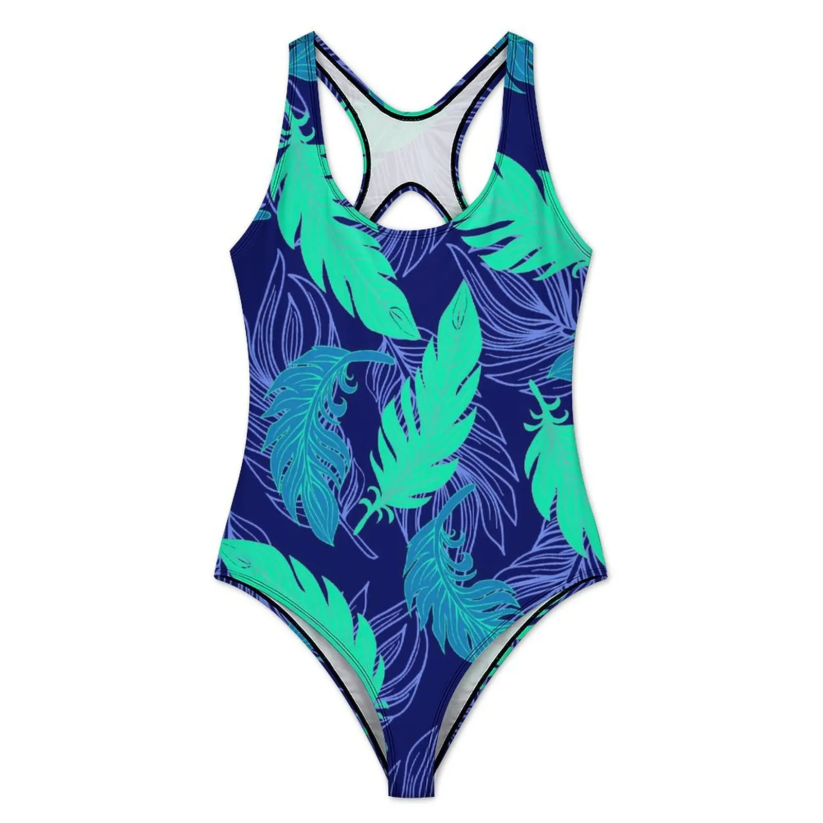 Leaf Print Swimsuit Sexy Abstract Art Women Swimwear One Piece Trend Bodysuit Fitness Push Up High Cut Bathing Suits