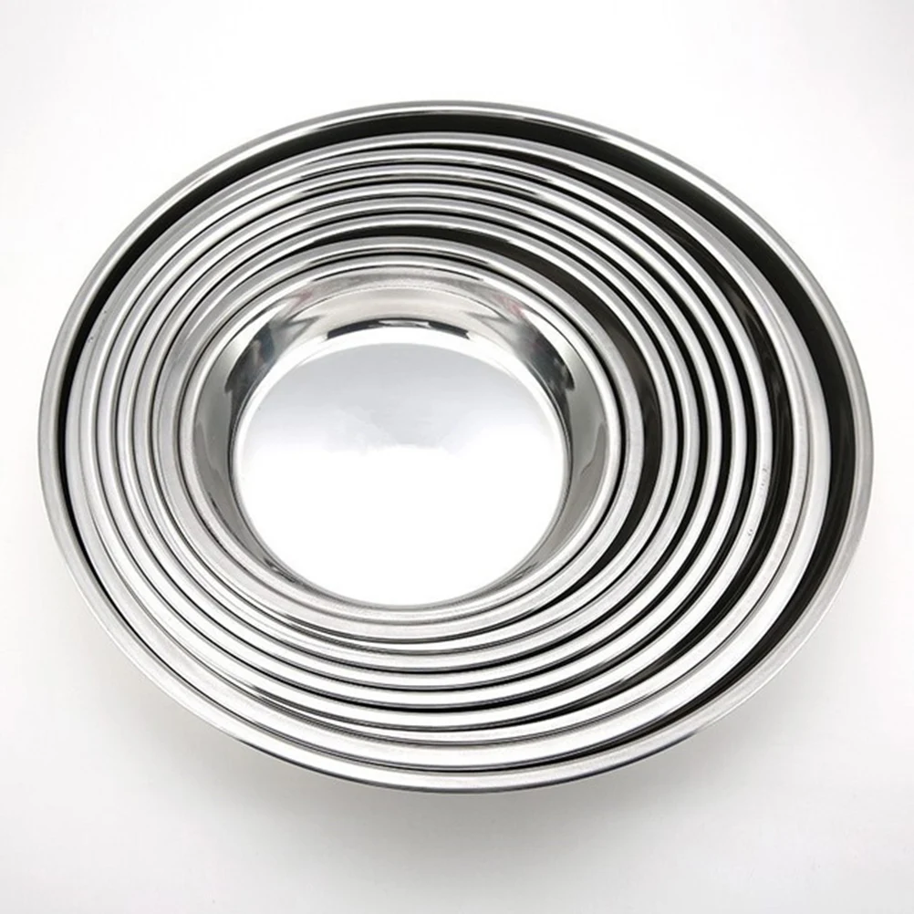 

26Cm Flat Round Plate Premium Stainless Steel Non-Magnetic Dish Plate for Home Kitchen Camping Travel Easy to Clean Storage