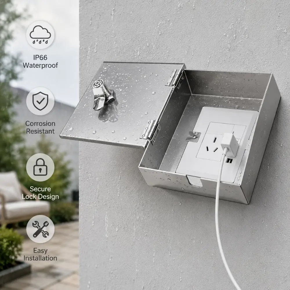 Professional Lockable Outlet Box Cover Anti-Theft Stainless Steel Protector Durable Weatherproof Protection Box Garage