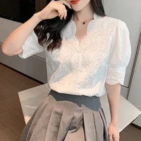 Summer Lace Embroidery Woman Blouse Fashion Hollow Out Stylish Elegant White Shirts Vintage Casual Half Sleeve Tops Blusas 13102 - Image 2