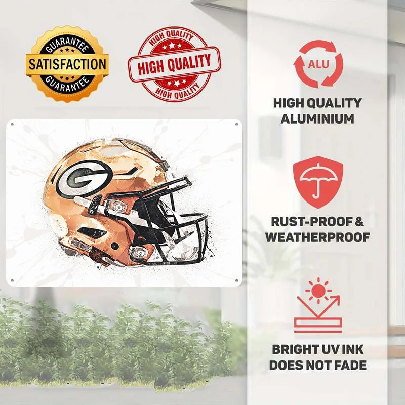 Green Bay Packers Helmet Personalized 3D Textured Metal Poster Wall Art Vintage Tin Signs for Modern Home Decoration Gaming Room