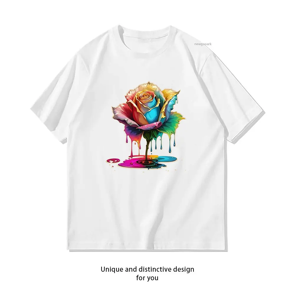 Vibrant Melting Rose T-Shirt Casual cotton graphic t shirts Creative streetwear Classic O-neck shirt
