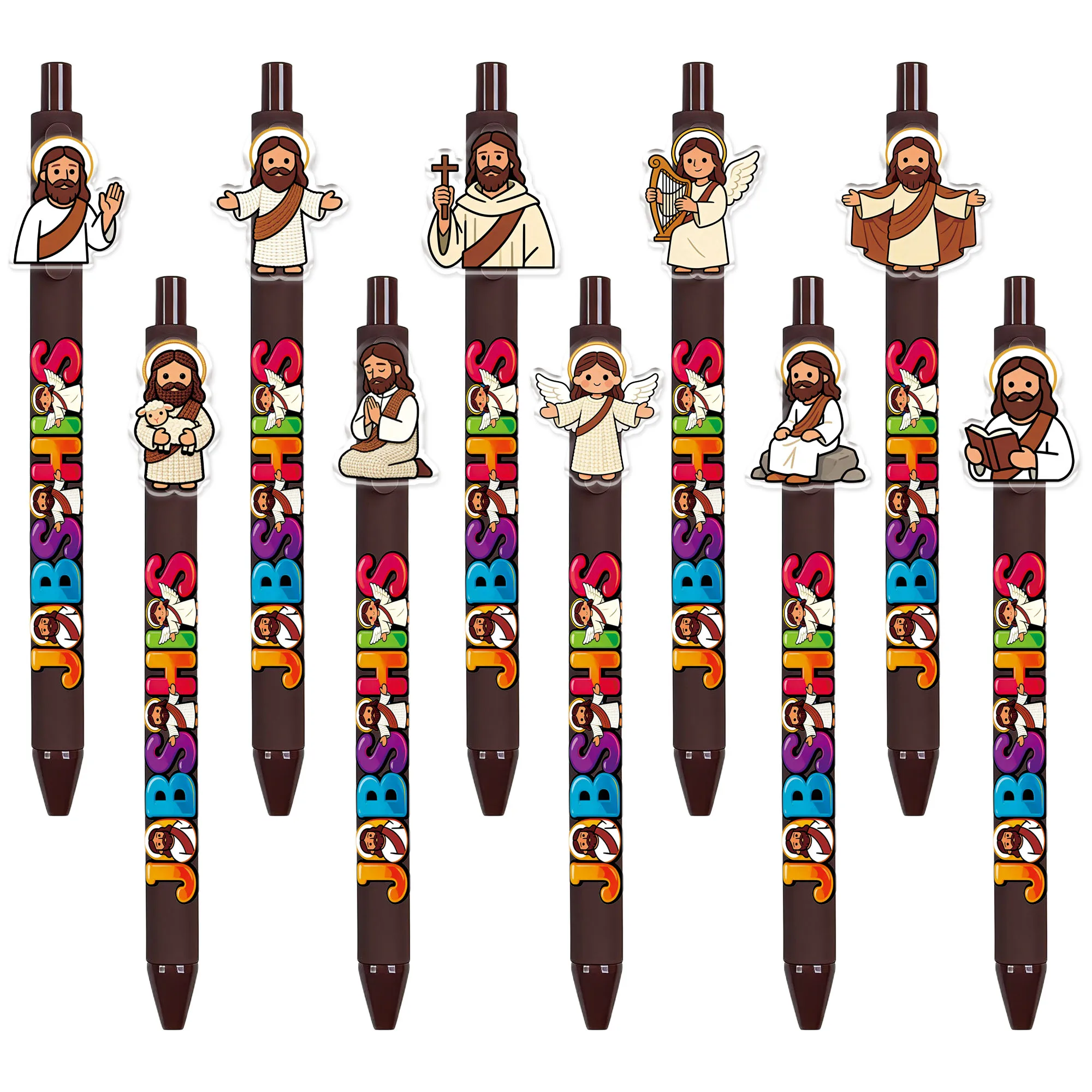 10 PCS / 18 PCS Jesus Religious Pattern Round Pens - Faithful Memorial Office Writing Signature Pens