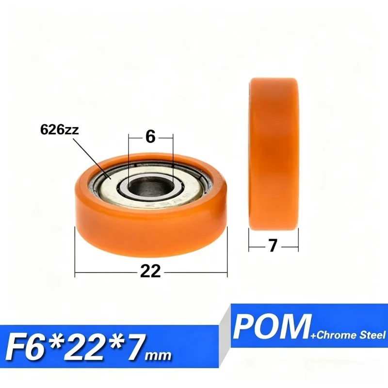 20 Stück M6 Schraube POM PA beschichtetes Gleitrad 6x22x7mm Orange Geräuscharmes Kunststoff-Führungsrollenrad 626ZZ 696 Kugellager – Detail 10