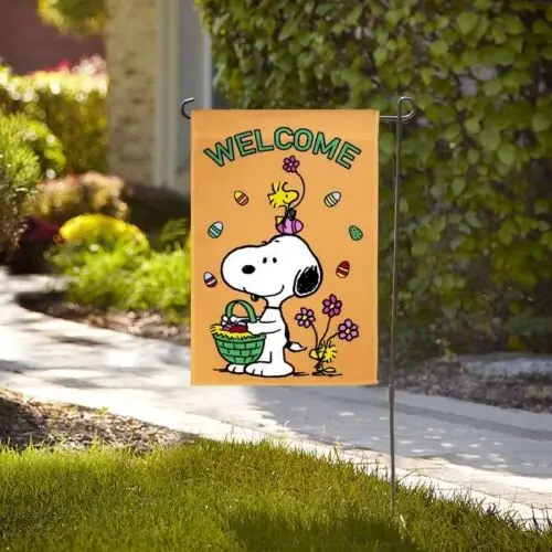 SNOOPY PEANUTS GANG EASTER Basket  Woodstock Flowers Garden Flag 12