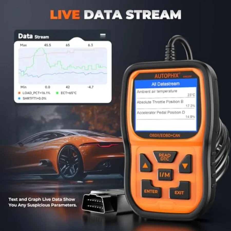 الماسح الضوئي OM126P+ Obd2 لتشخيص السيارات، قراءة وواضحة رموز خطأ المحرك، مراقبة البيانات الحية، تحضير اختبار الضباب الدخاني Com