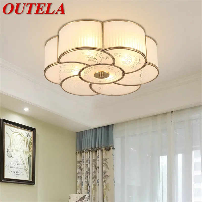 

OUTELA Nordic Flower Style Brass Ceiling Lamp Modern Light Luxury LED Creative Fixtures Decor For Home Living Bedroom