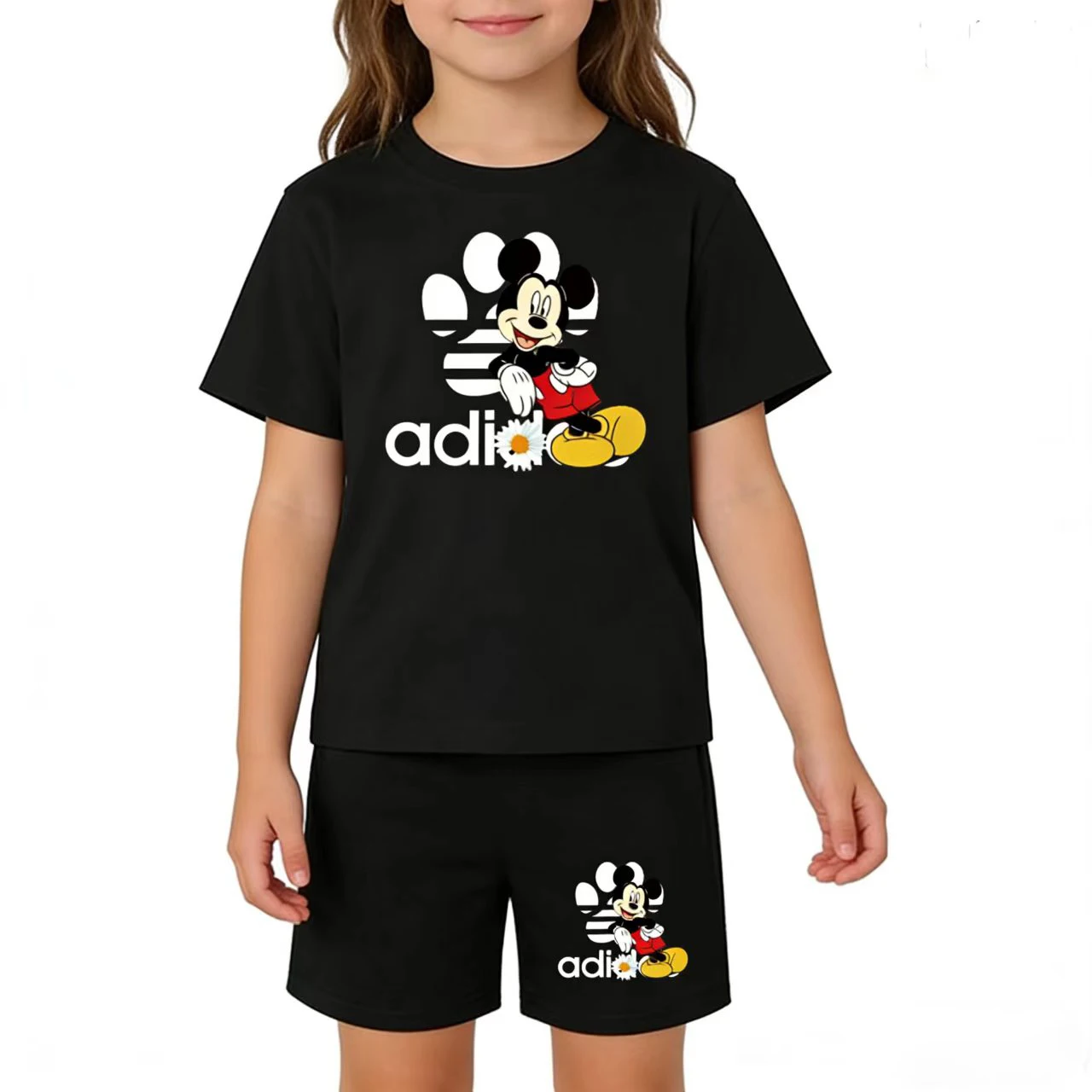 

Children's Clothing Mickey Mouse Print Summer Short-sleeved T-shirt+Shorts Boys Girl 3-12 Years Beautiful Girl Sports Casual Set