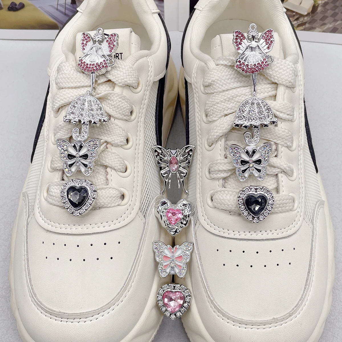 4PCS Removable Butterfly Umbrella Shoelaces Charms Ornaments Fairy Shoe Laces Buckles Decorations DIY Heart Shaped Shoe Clips