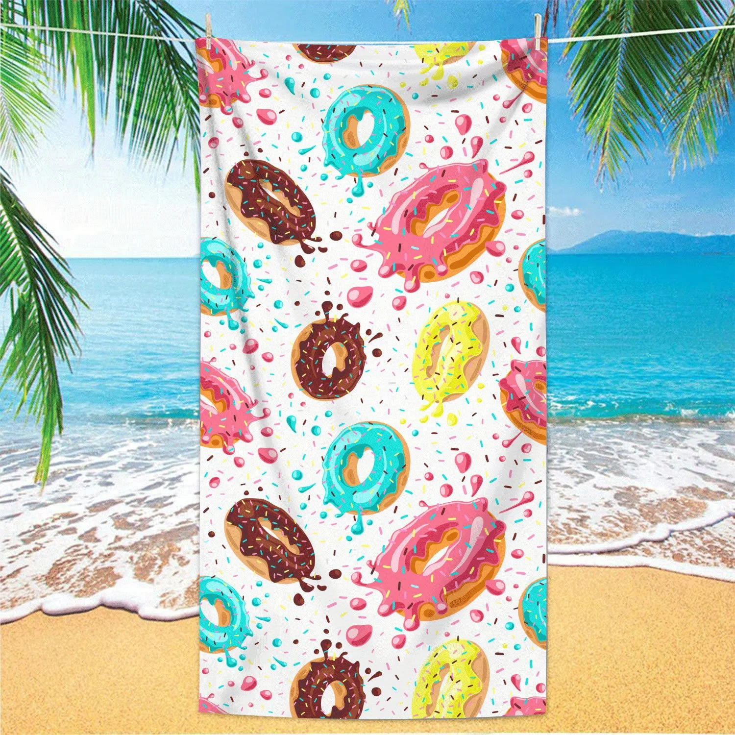 Donuts Pattern Beach Towel Super Absorbent Quick-drying Swimming Towel Lightweight Soft Beach Blanket Suitable For Beach