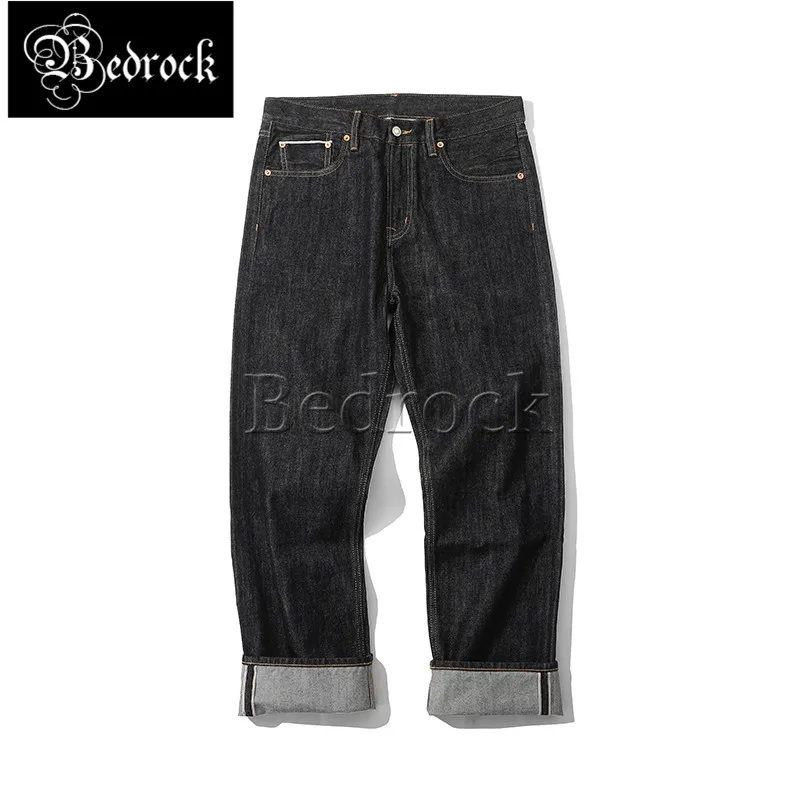 MBBCAR Men Jeans Pants 14.5 oz Sanforized Selvedge Denim Jeans Men Deep Blue And Black Vintage Jeans Zipper Fly Slim Fit 7394