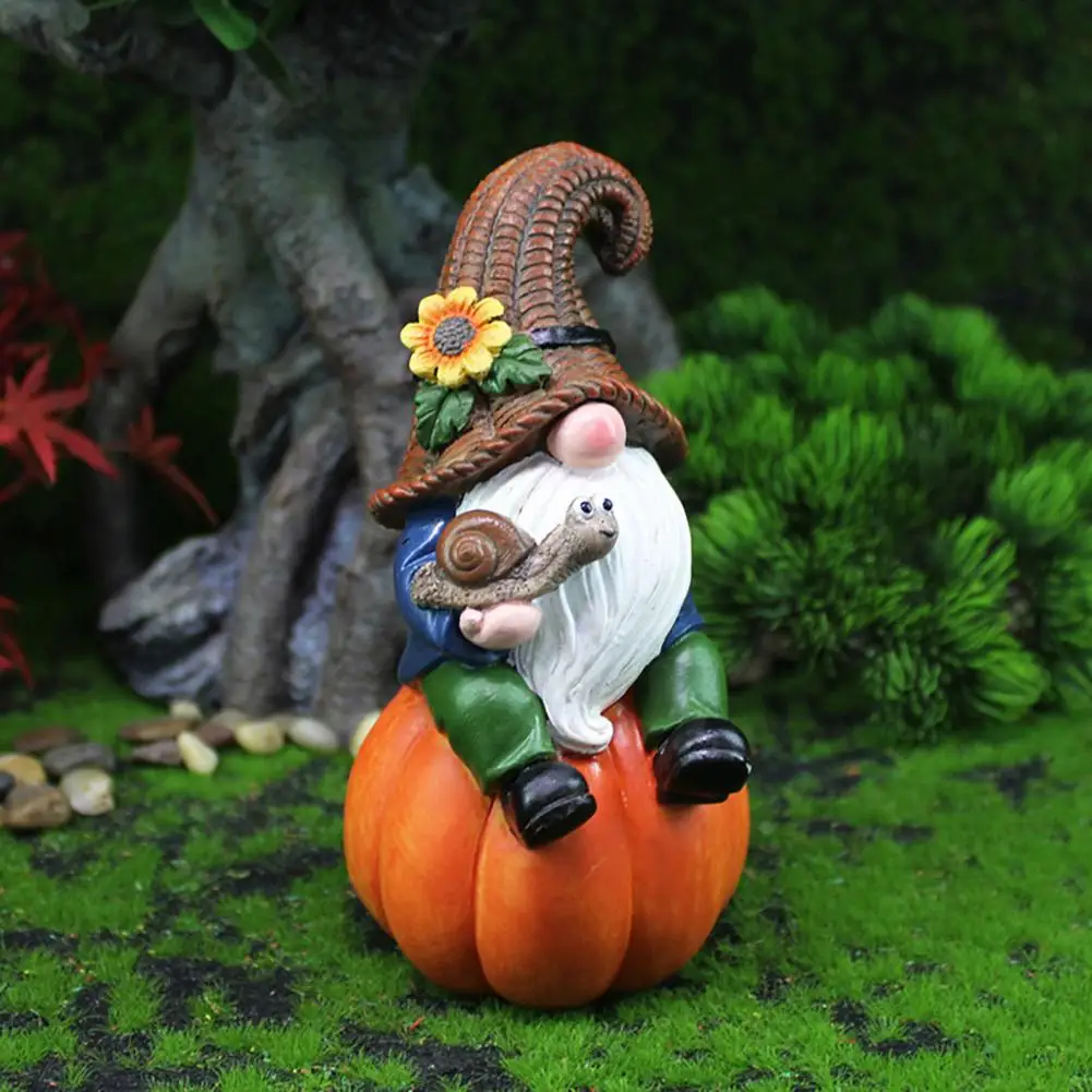 Resin Gnome Decoration Whimsical Pumpkin Gnome Figurine with Snail Sculpture for Thanksgiving Harvest Festival Fall Decoration