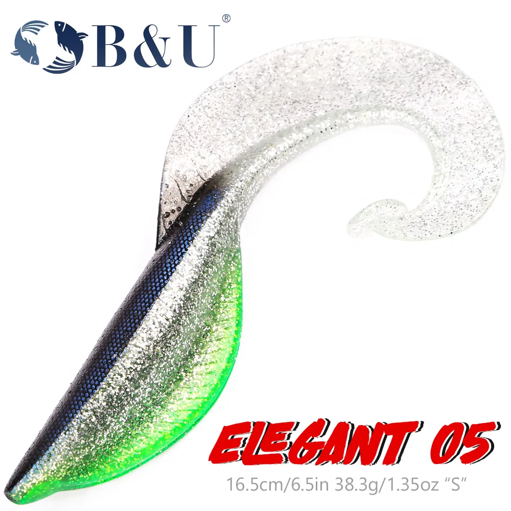 

B&U Soft Swimbait Fishing Lure Long Wavy Tail Big Pike Bait Grub Seductive Swimming Action Rig Jig