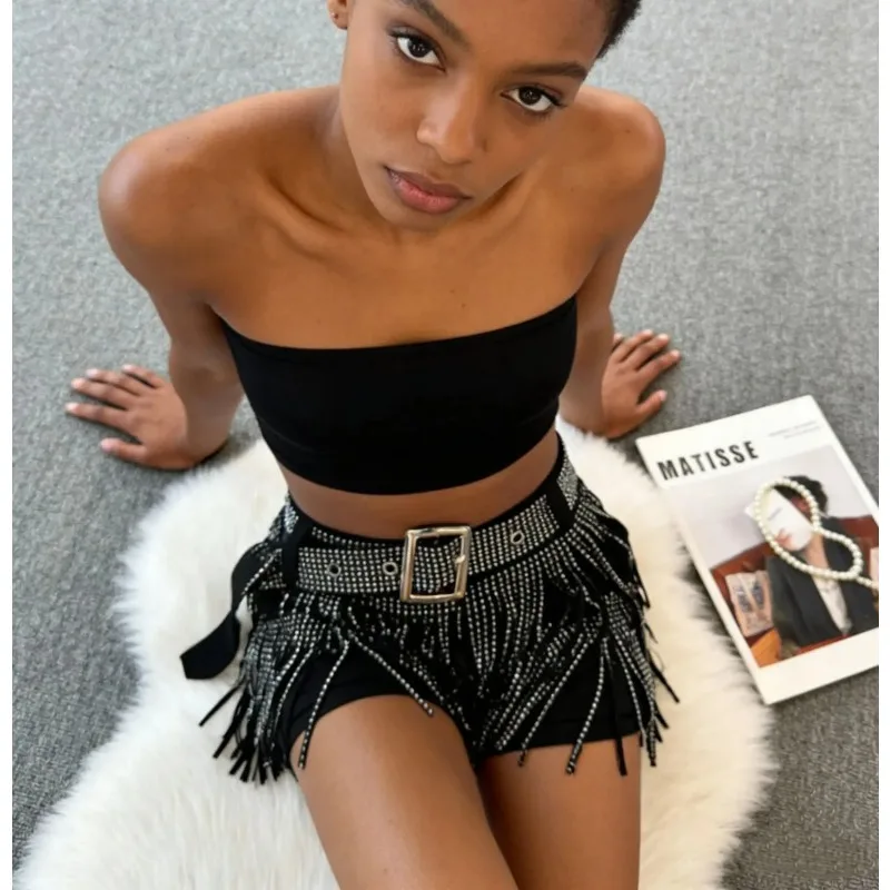 Fashionable Fringed Short Pants Sexy Women's Style Cross-Border New Model Roman Cloth Knitted Mid-Waist Commute Style