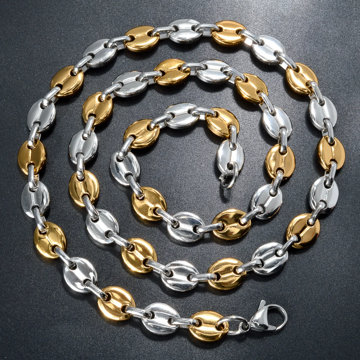 8mm Coffee Bean Link Chain Choker Necklace For Men Gold Color Stainless Steel Necklace Hip Hop Punk Jewelry Gift 2024 Trendy New