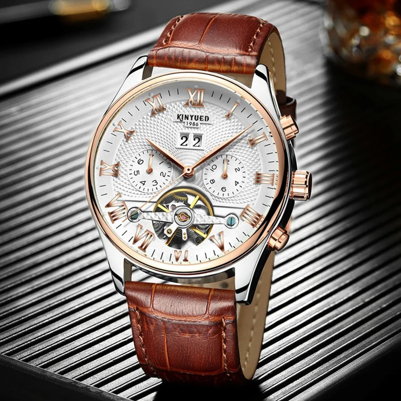 

Free ShippingKINYUEDMen's Multi-Functional Automatic Hollow Tourbillon Men's Fashion Mechanical Watch