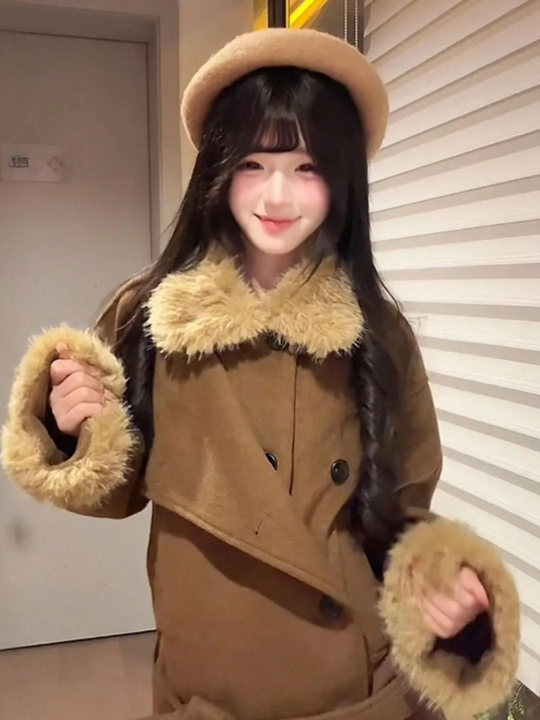 

Корейский шерстяной пиджак с поясом и отложным воротником, модный, трендовый, женский, весенне-осенний, теплый, стройнящий, прямого кроя