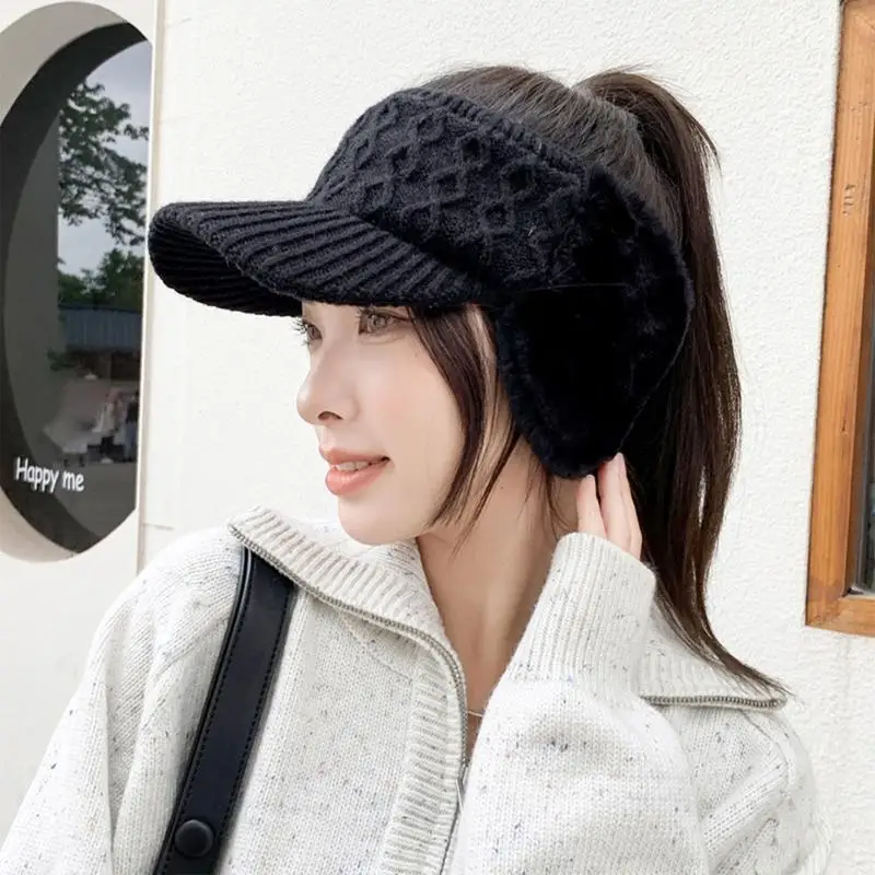 Open Beanie with Earflaps Visor Winter Hat Women Golf Tennis Cozy Knit Women main image 4