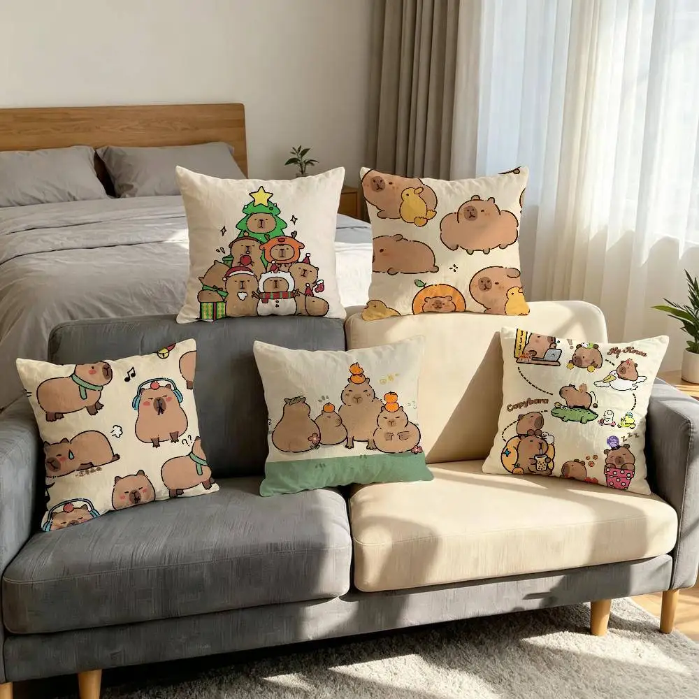 Capybara Cartoon Cute Pillow Case For Home Bedroom Car Office Decoration Living Room Sofa Cushion Cover Suitable