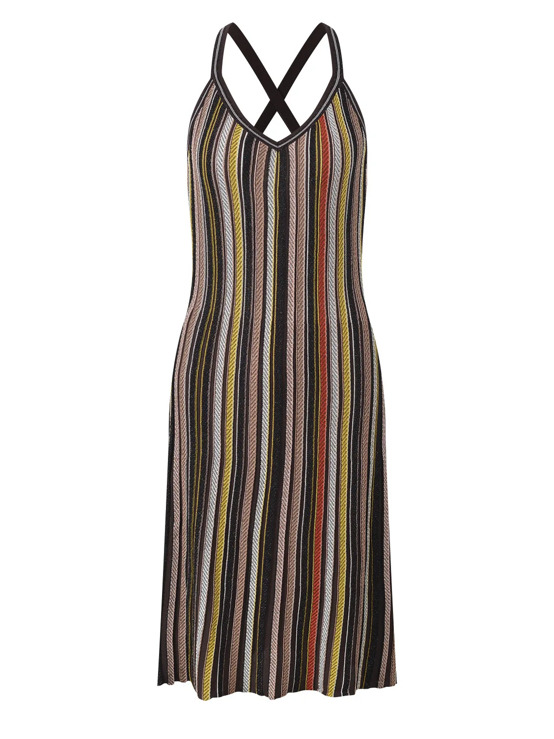 

Элегантное облегающее трикотажное платье в полоску с V-образным вырезом и бретелями для женщин, осенняя модная тенденция 2025 года