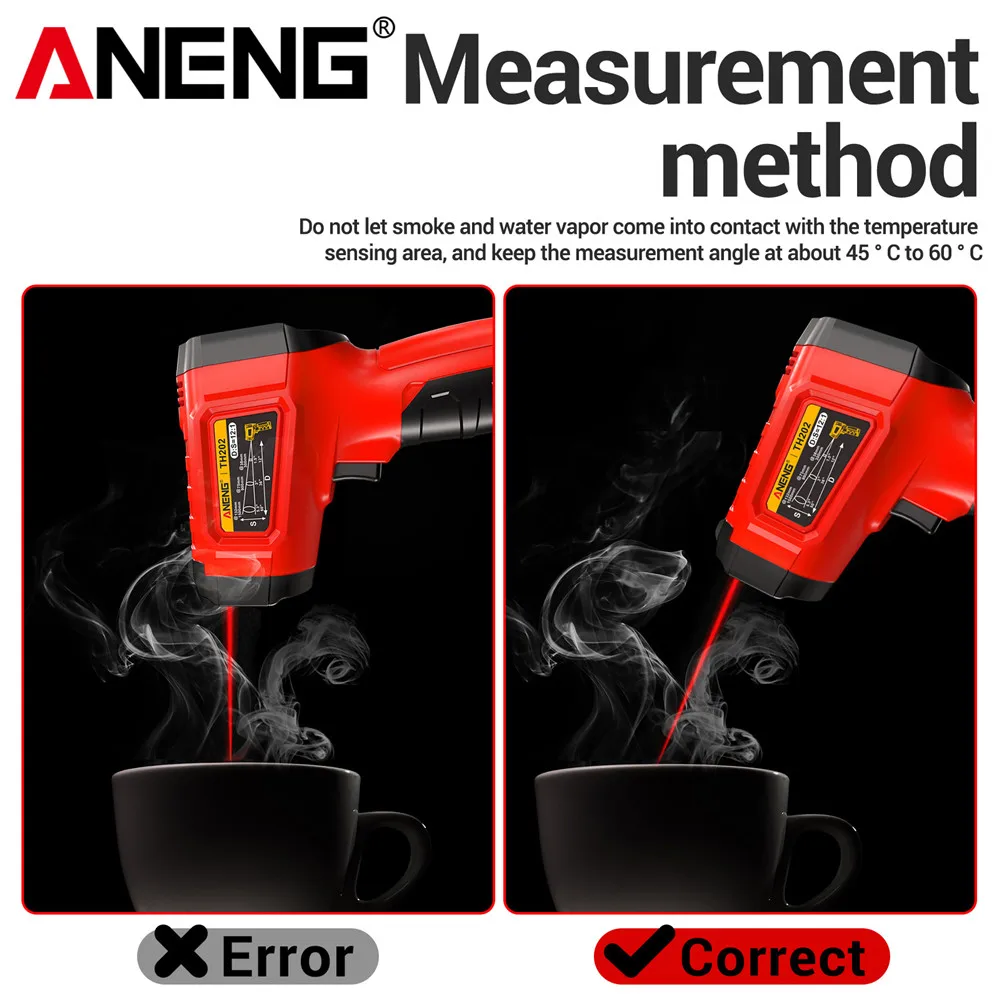 ANENG TH202 Thermometer Non Contact Hygrometer IR Laser Heat Handheld Temperature Gun LCD Backlit Display Screen Pyrometer