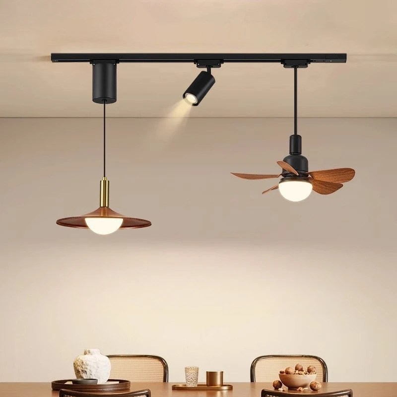 

French medieval restaurant chandelier retro wabi wind dining table creative personality mobile track bar fan