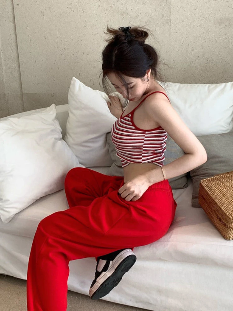 Camis donne Crop top a righe senza schiena Ulzzang dolce Sexy Chic Женский estate nuovo fresco elegante All-match Топ Casual Ins quotidiano