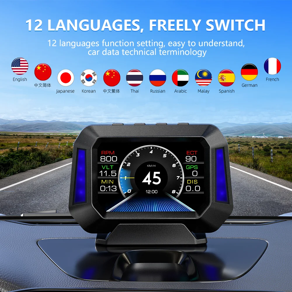 2026 Universal P21 Auto Electronics GPS-OBD2 Gauge Speedometer with Multi-language Display On-Board Speed Monitor for All Cars