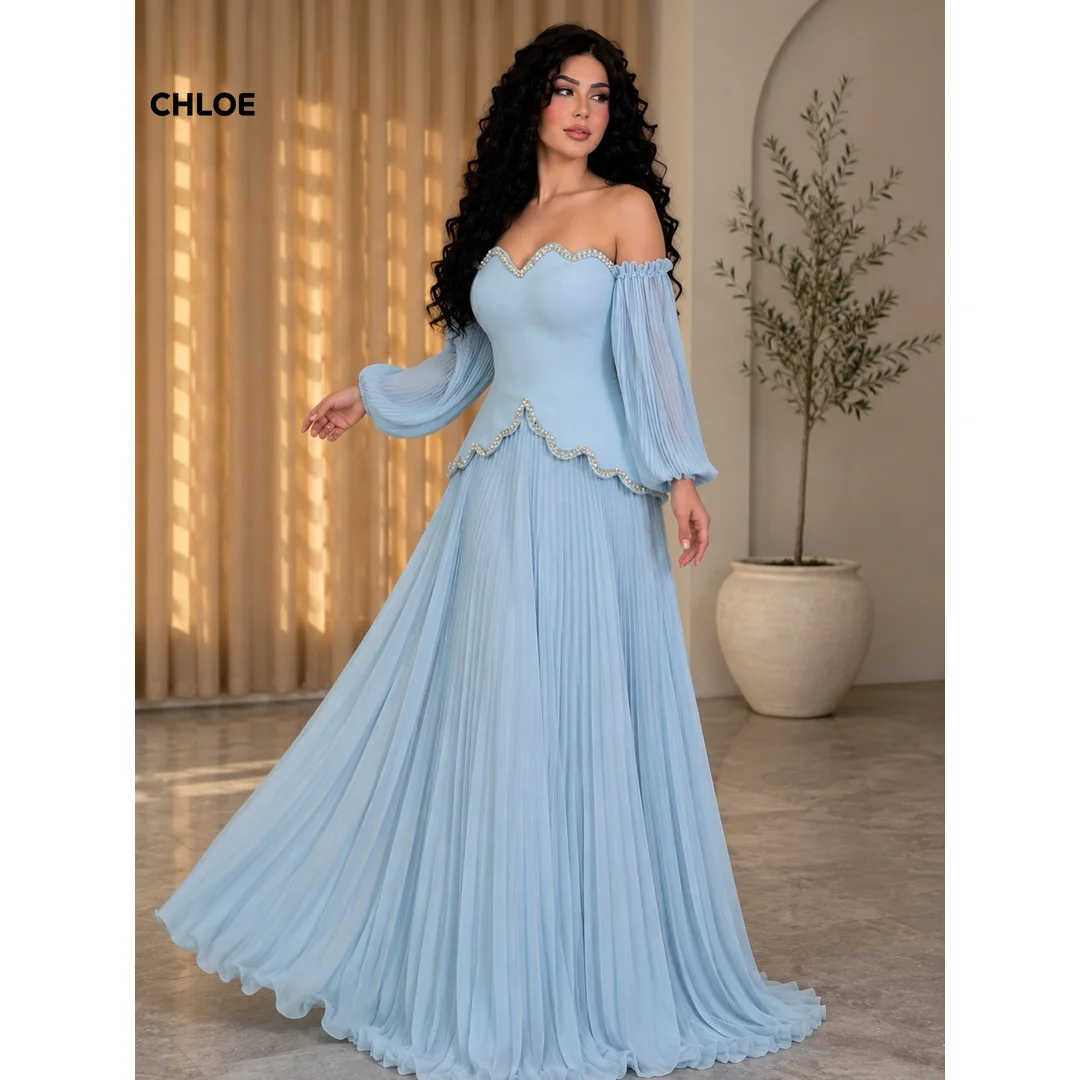 Blue Formal Dresses Woman Short Sleeves Women's Evening Dress for Elegant Party Line A Customized Chiffon Ball Gowns Luxurious &