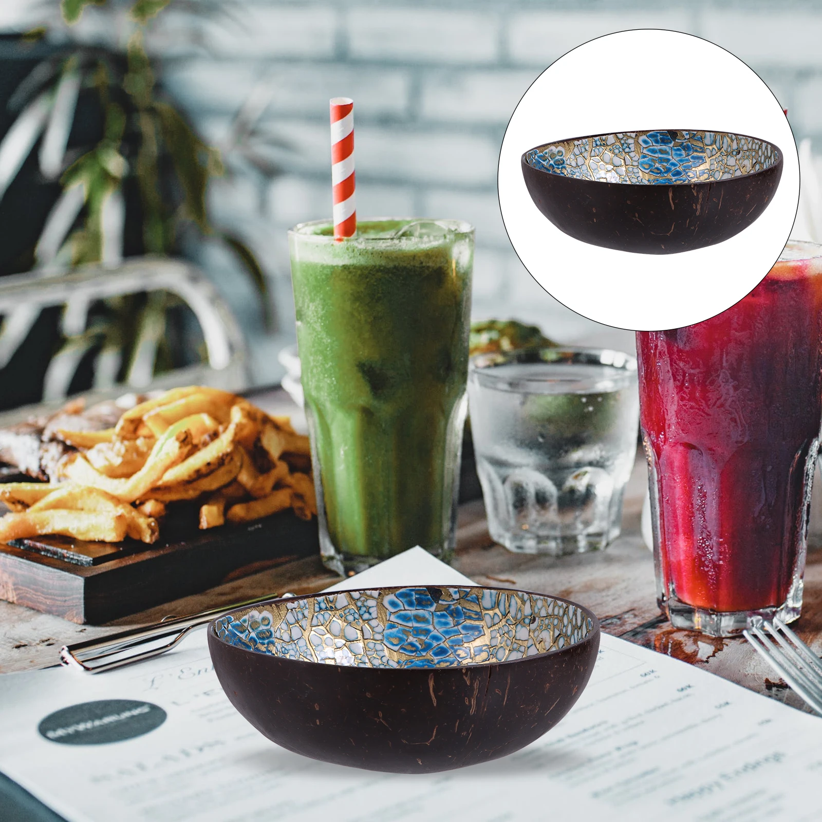 

2pcs Coconut Shell Bowls Storage Bowls Home Decor Desktop Key Container Snack Fruit Household Unique Pattern Kitchen Living Room