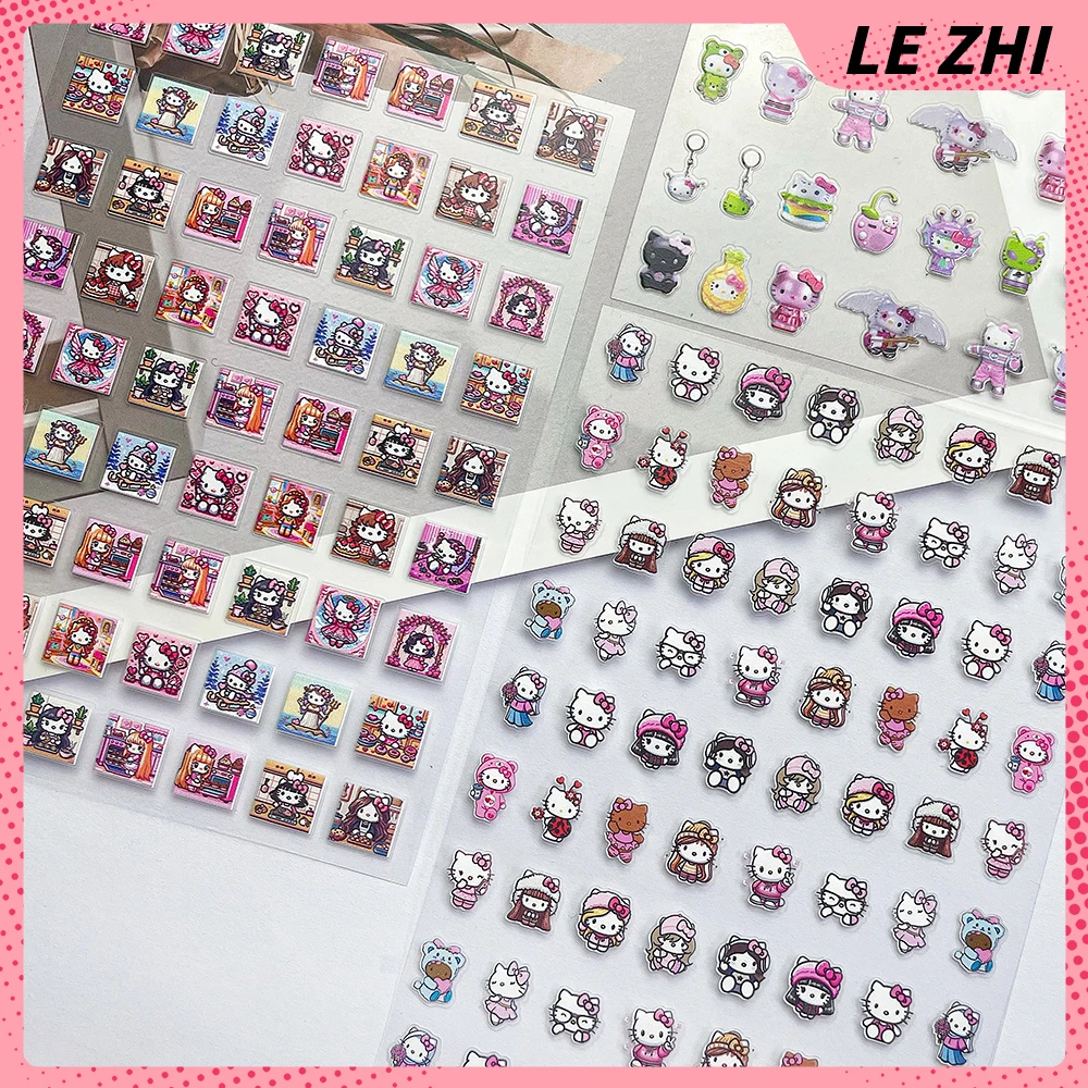 2025 New Sanriod Hello Kitty Press On Nails Stickers Y2K Punk 3D Diy Scrapbook Nails Transfer Slider Decals Stickers Gift