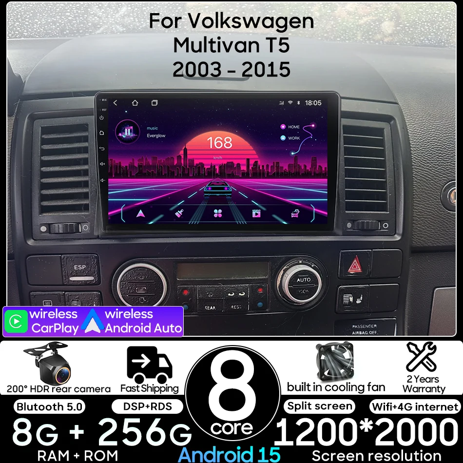 

Для Volkswagen VW Multivan T5 2003-2015 Android 15 Автомобильный мультимедийный плеер Радио Видео Стерео Навигация GPS CarPlay Auto 2din