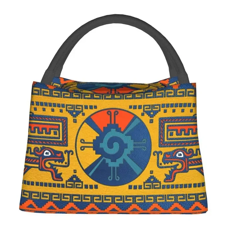 Custom Hunab Ku Mayan Symbol Leather Texture Lunch Bags Women Thermal Cooler Insulated Lunch Box for Office Travel