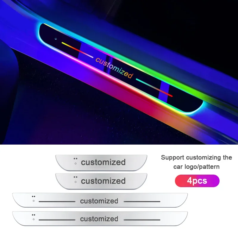 4pcs Customized Car Glows Welcome Door Sill Strip Welcome Pedal Luminous Ambient Light Anti kick Anti-dirty Protection Pedal