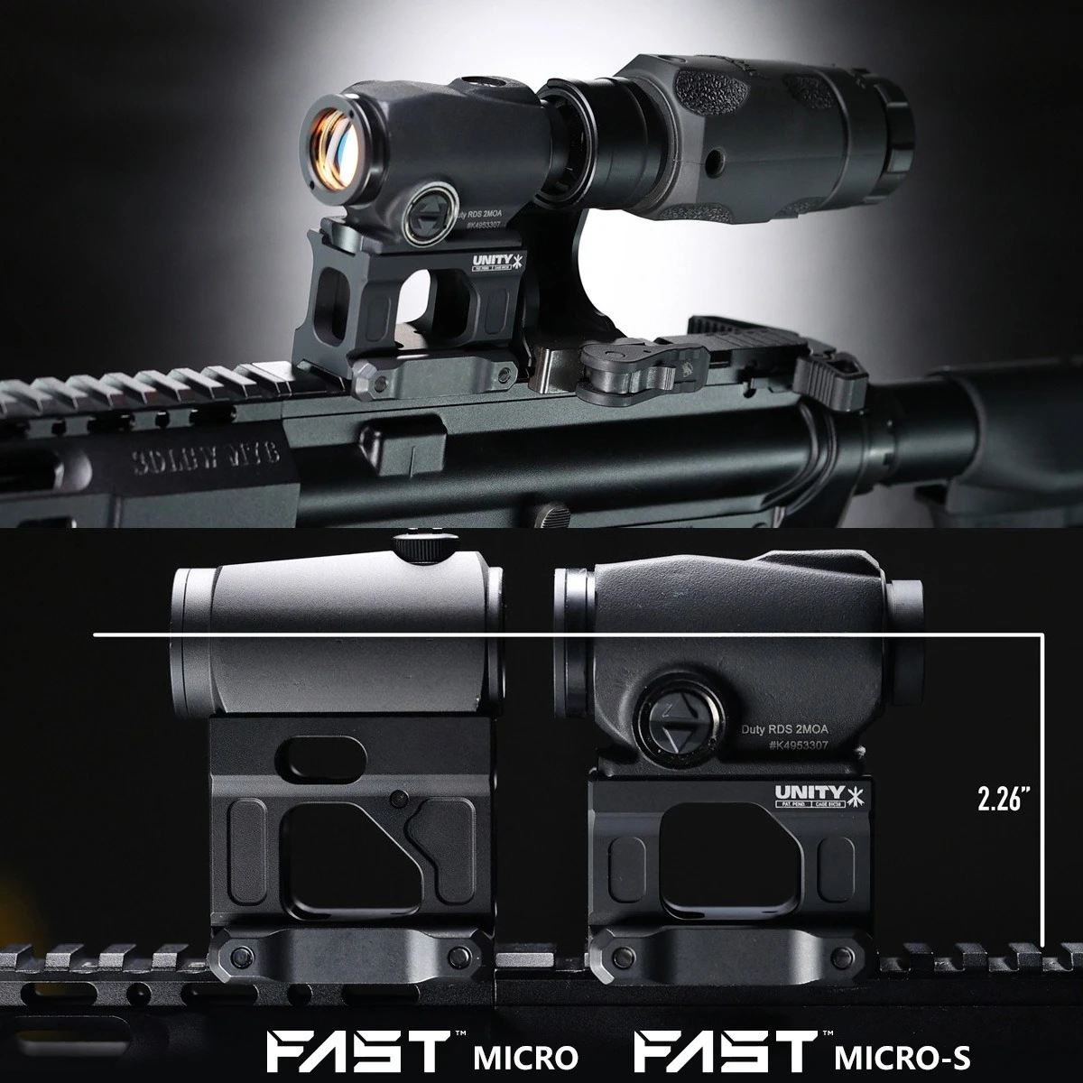 Support optique tactique rapide UNITY Micro Micro-s 2.26 pour viseur point rouge Aimpoint T1 T2 CompM5s RDS, monture rehausseur de lunette