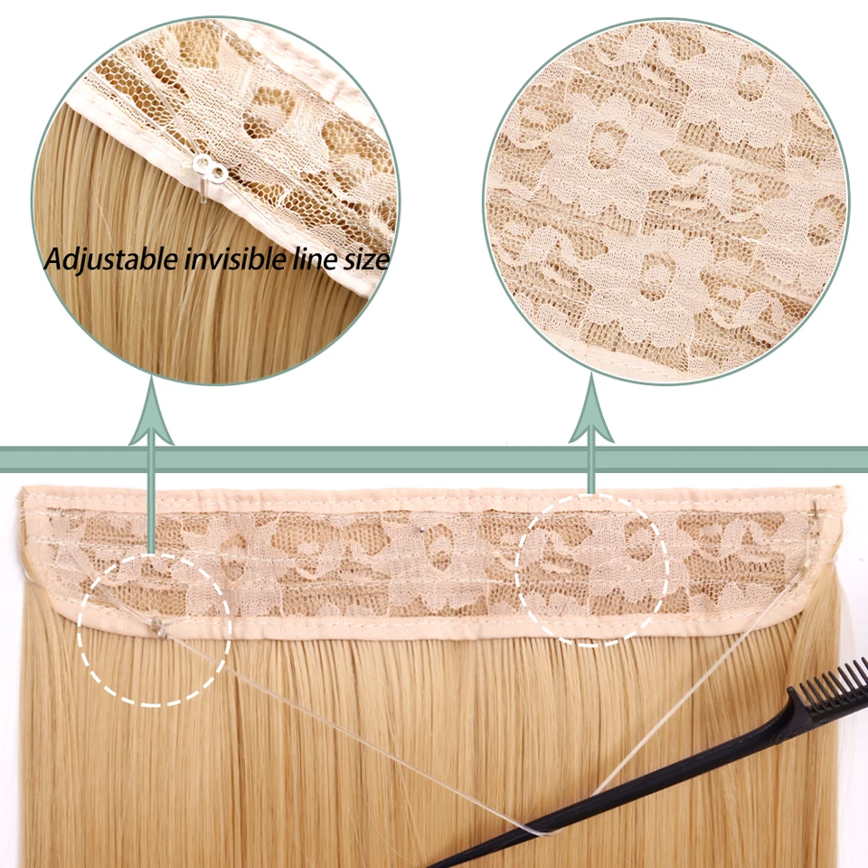 Extensión de cabello natural sin clips, cabello sintético largo y lacio, tono rubio y negro mezclado, postizo para mujer 2