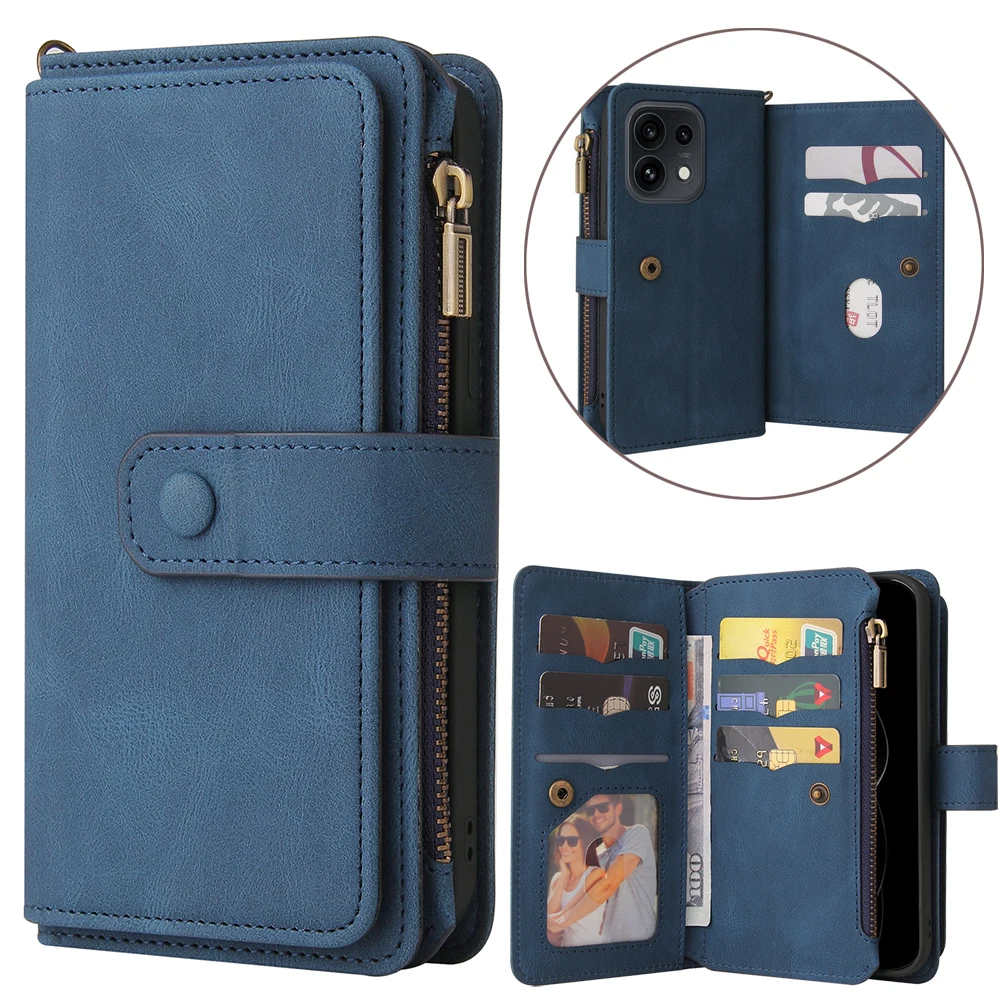 15-Card Case For OPPO Reno 16 15 14 13 12 FS 5G Zipper Leather Wallet Funda Reno 16 Pro 16F 15F 14F 13F 13A 12F 11F Cover